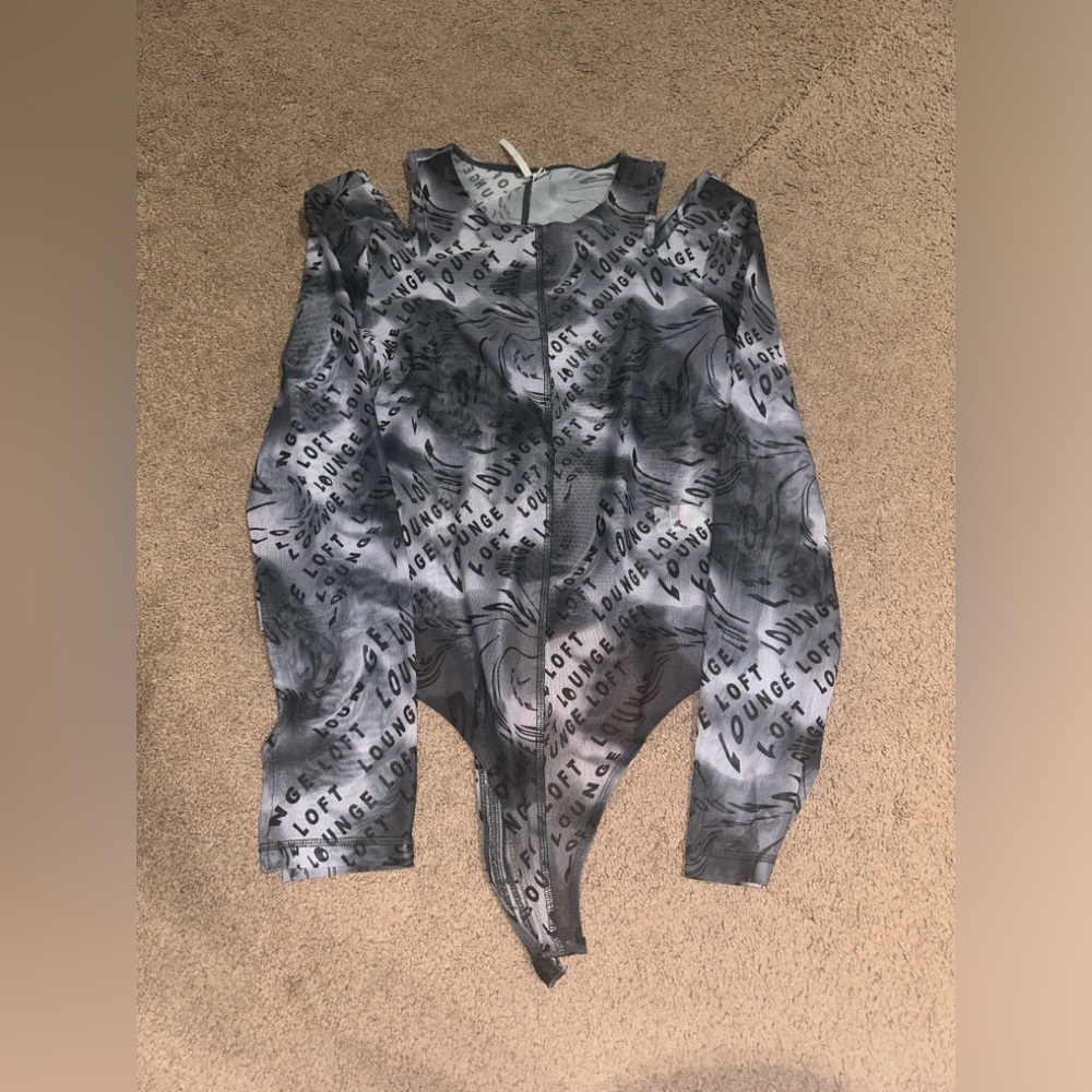 River Island mesh graphic text shoulder cut out bodysuit